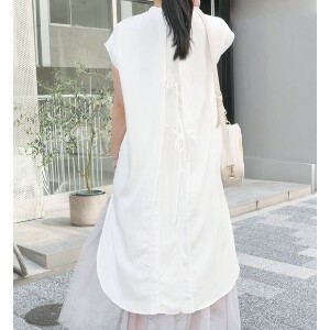Casual Dress Back Ribbon Layered French Sleeve One-piece Dress