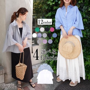 Button Shirt/Blouse Plain Color Stripe Tops Summer Casual Spring