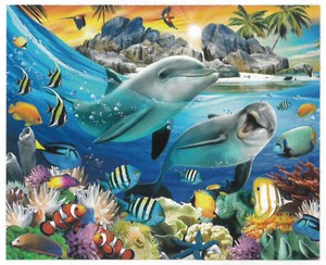【ジグソーパズル】3Dパズル500ピース　ハワード・ロビンソン　島の夕暮れ（イルカ）