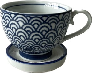 LH22030507　5” 皿付スープカップ型 植木鉢 青海波