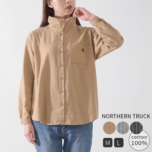 Button Shirt/Blouse Stripe High-Neck Ladies' M Switching
