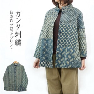 Jacket Quilt Stand-up Collar Embroidered Block Print