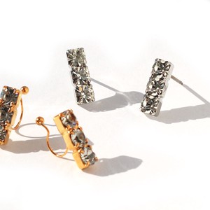 Clip-On Earrings Gold Post Earrings Jewelry Rhinestone Simple Made in Japan