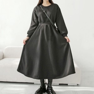 Casual Dress Brushing Fabric Ruffle Plain Color One-piece Dress