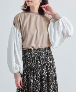 T-shirt Pullover Mixing Texture Docking Puff Sleeve