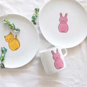 Mino ware Small Plate Porcelain Usagi Cat Rabbit Neko Made in Japan