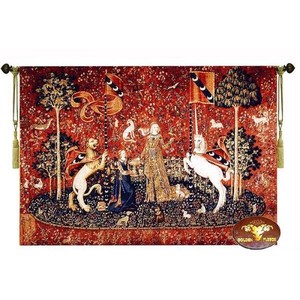 （味覚）貴婦人と一角獣（ユニコーン）の中世アートジャガード織 壁掛けタペストリー/ インテリア(輸入品)