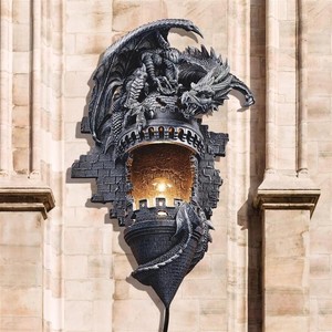 ドラゴンの城 隠れ家 壁掛け照明ランプ 燭台 壁彫刻彫像 中世古城インテリア壁装飾（輸入品