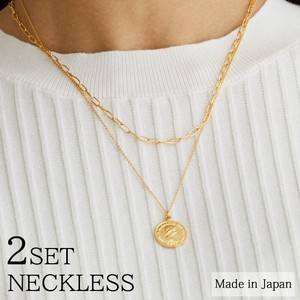 Plain Silver Chain Necklace Layering Jewelry Simple 2-pcs set Made in Japan