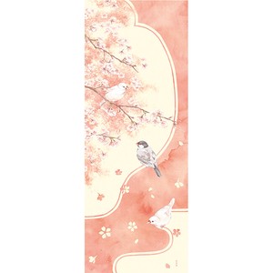 【濱文様】　絵てぬぐい　桜と文鳥　【春の人気者】　(日本製)