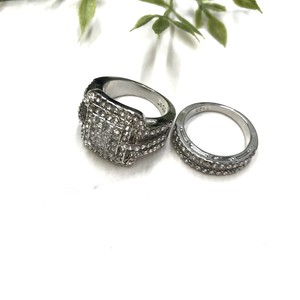 Silver-Based Ring sliver Bijoux Rings Rhinestone Set of 2