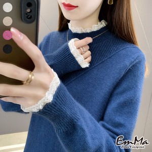 DE4718 刺繍襟袖セーター フェミニン カジュアル