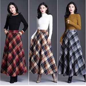Skirt Tartan Check Pattern Waist Plaid Flare Skirt Autumn/Winter
