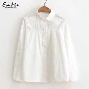 DE4743 丸襟ホワイトシャツ 長袖 白シャツ カジュアル