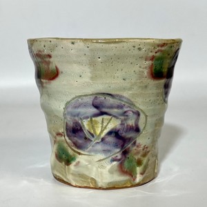 彫り山茶花（紫）　焼酎ロック碗　【日本製  陶器  美濃焼】