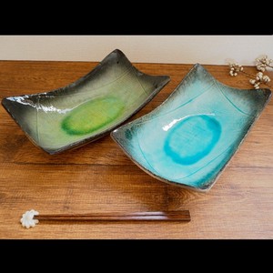 【スカイ・ヒワ・グリーン】長角盛鉢/2色（美濃焼・日本製・陶磁器）緑青