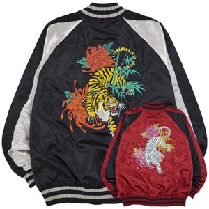 Jacket Sukajan Jacket Satin Long Sleeves Outerwear L Japanese Pattern Men's Tiger