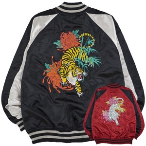 Jacket Sukajan Jacket Satin Long Sleeves Outerwear L Japanese Pattern Men's Tiger