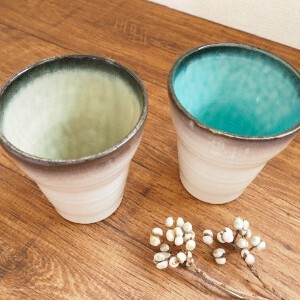 【スカイ・ヒワ・グリーン】フリーカップ/2色（美濃焼・日本製・陶磁器）