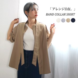 Button Shirt/Blouse Collarless 2Way Spring/Summer Tops Bow Tie