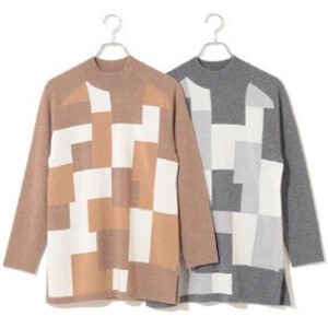 Sweater/Knitwear High-Neck Intarsia Cashmere Ladies' Switching