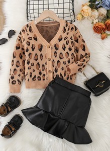 Kids' Suit Leopard Print Cardigan Sweater
