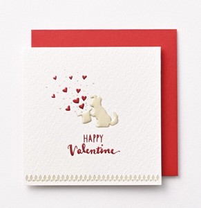 バレンタインミニカード ★人気商品！ ■銀箔のイヌがハートを届けるシンプルなデザインです