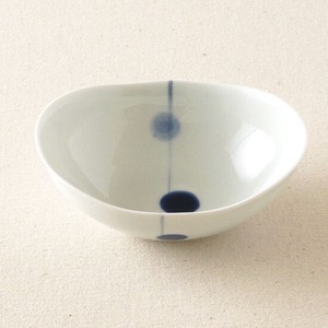 【日本製　有田焼　一峰窯　手描き　鉢　ボール】青玉　楕円小鉢