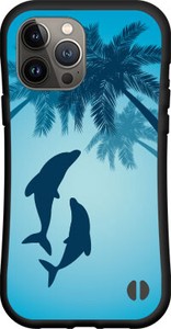 【iPhone対応】 耐衝撃 スマホケース ハイブリッドケース イルカとヤシの木