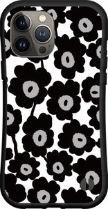 【iPhone対応】 耐衝撃 スマホケース ハイブリッドケース 北欧風 花柄 type1ブラック