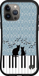 【iPhone対応】 耐衝撃 スマホケース ハイブリッドケース ピアノと猫