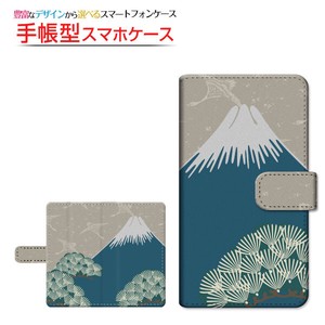 各機種対応 マルチタイプ 手帳型 スマホケース 貼り付けタイプ カバー 富士山と松