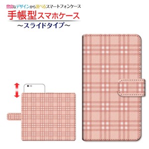 各機種対応 マルチタイプ 手帳型 スマホケース スライドタイプ カバー チェック柄ピンク×ホワイト