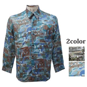Button Shirt Patterned All Over Long Sleeves Cotton Made in Japan