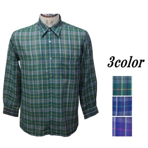 Button Shirt Long Sleeves Plaid Cotton Made in Japan