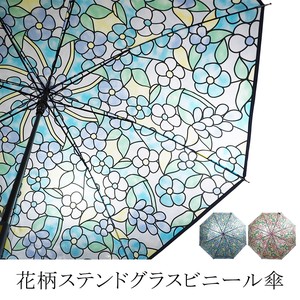 2023ss新作：春夏 花柄ステンドグラス風 ビニール ジャンプ傘　雨傘