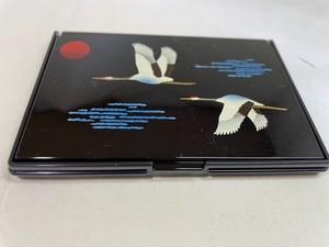 R51-10　携帯名刺＆カードケース　黒　二羽鶴　Portable business card & card case, black, two cranes