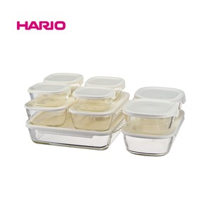 『HARIO』スタッキング耐熱ガラスコンテナ・スクエア 10個セットHKOZ-1002-OW（ハリオ）