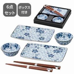 ギフトセット 桜ちらし 焼物皿揃2客揃(箸付) 日本製 美濃焼 陶器