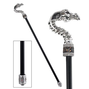 ドラゴンズソーン・ドラッカードラゴン ゴシック装飾 ポリレジンハンドルとメタル（シルバークローム）製杖