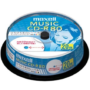 マクセル Maxell 音楽用CD-R 80分 ひろびろ美白レーベル スピンドルケース（20枚入り）CDRA80.WP20SP
