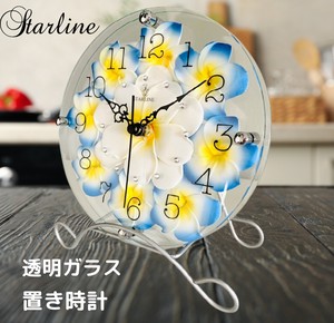 掛け時計 置き時計 日本製 おしゃれ インテリア 北欧 モダン ガラス  プルメリア ハワイアン ｽﾀｰﾗｲﾝ