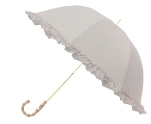 【晴雨兼用】【大きめ】【完全遮光】深張り長傘　フリル　アイスグレージュ　204592