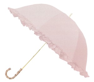 【晴雨兼用】【大きめ】【完全遮光】深張り長傘　フリル　スモーキーピンク　204593