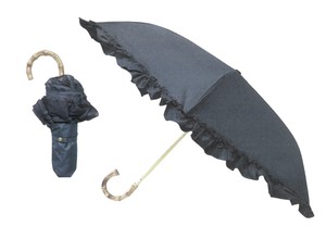 【晴雨兼用】【完全遮光】まるい3段折りたたみ傘　フリル　ネイビー　787261