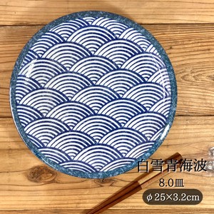 白雪青海波 括り手8.0皿　 陶器 和食器 日本製 美濃焼　トレー プレート