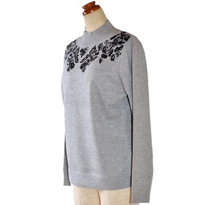 もっちり柔らかな手触り♪ジャガード編み柄モックネックニットセーター 3色・M〜L・春秋