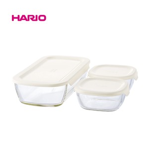 2023年新作 『HARIO』スタッキング耐熱ガラスコンテナ S 3個セット KSTL-S-2508-OW（ハリオ）