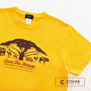 ユニセックス・プリントTシャツ　"アフリカンアニマル"　ゴールド 半袖 Tシャツ