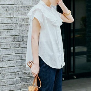 Button Shirt/Blouse Frilled Blouse Sleeveless French Sleeve